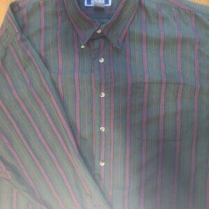 Vintage Men's Sutter & Grant 2X Green Stripped Button Down Long Sleeve Shirt